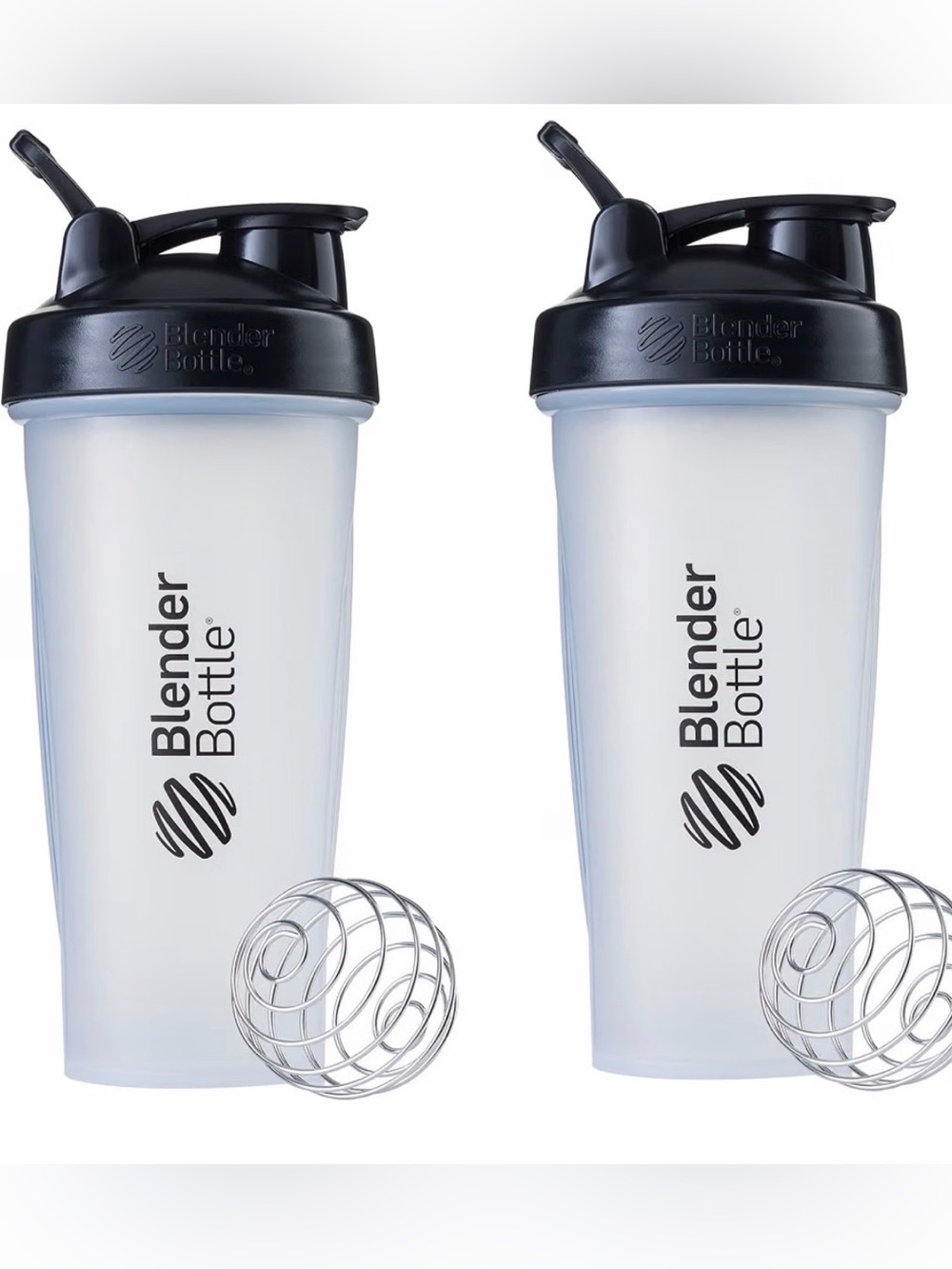BlenderBottle Classic Shaker, Black Lid – Twin Pack